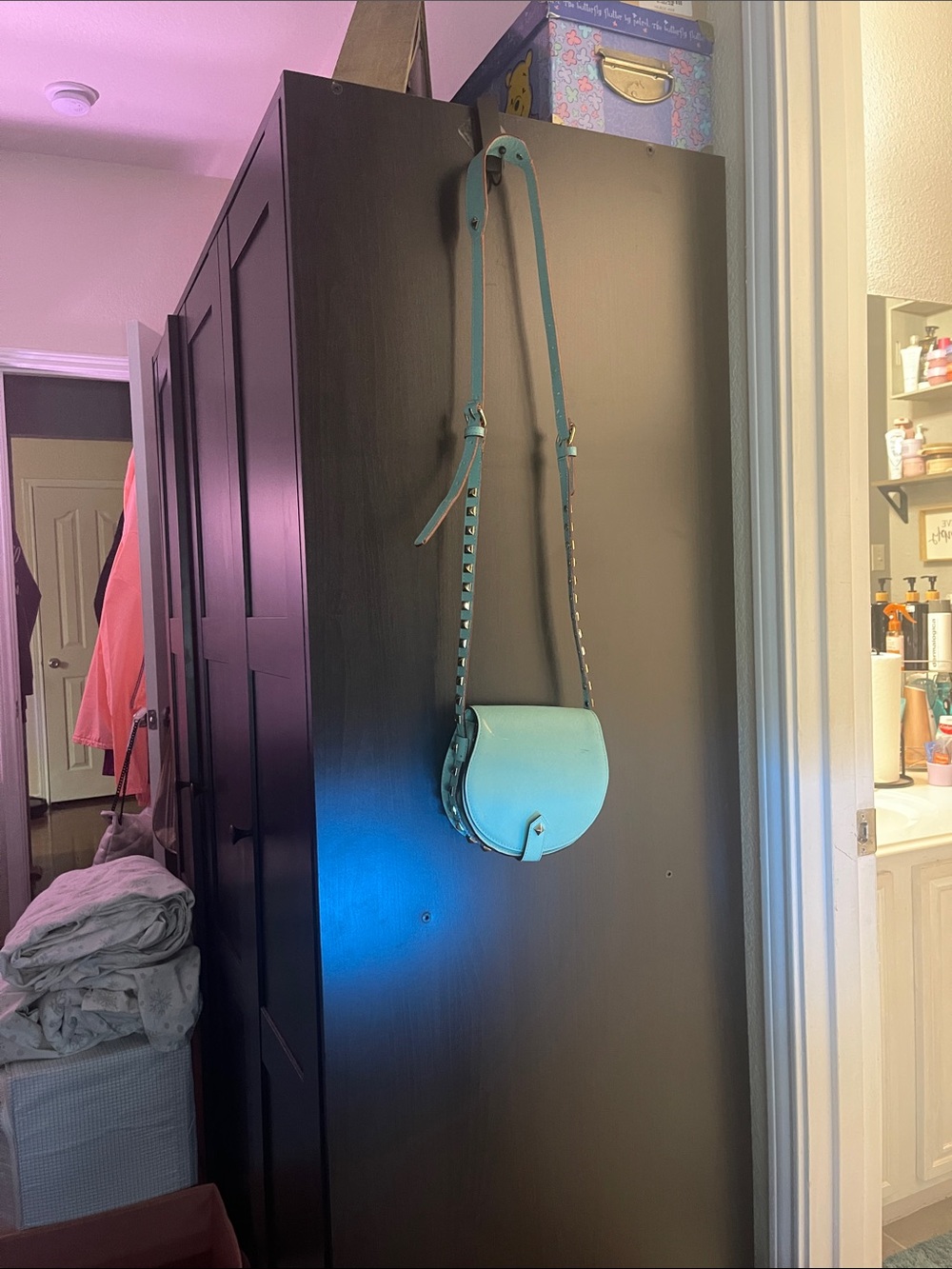 Mint Green Crossbody Saddle Bag with Studded Strap